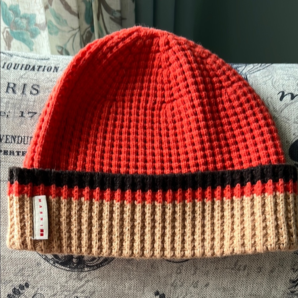 Marni Red and Tan Knit Beanie
